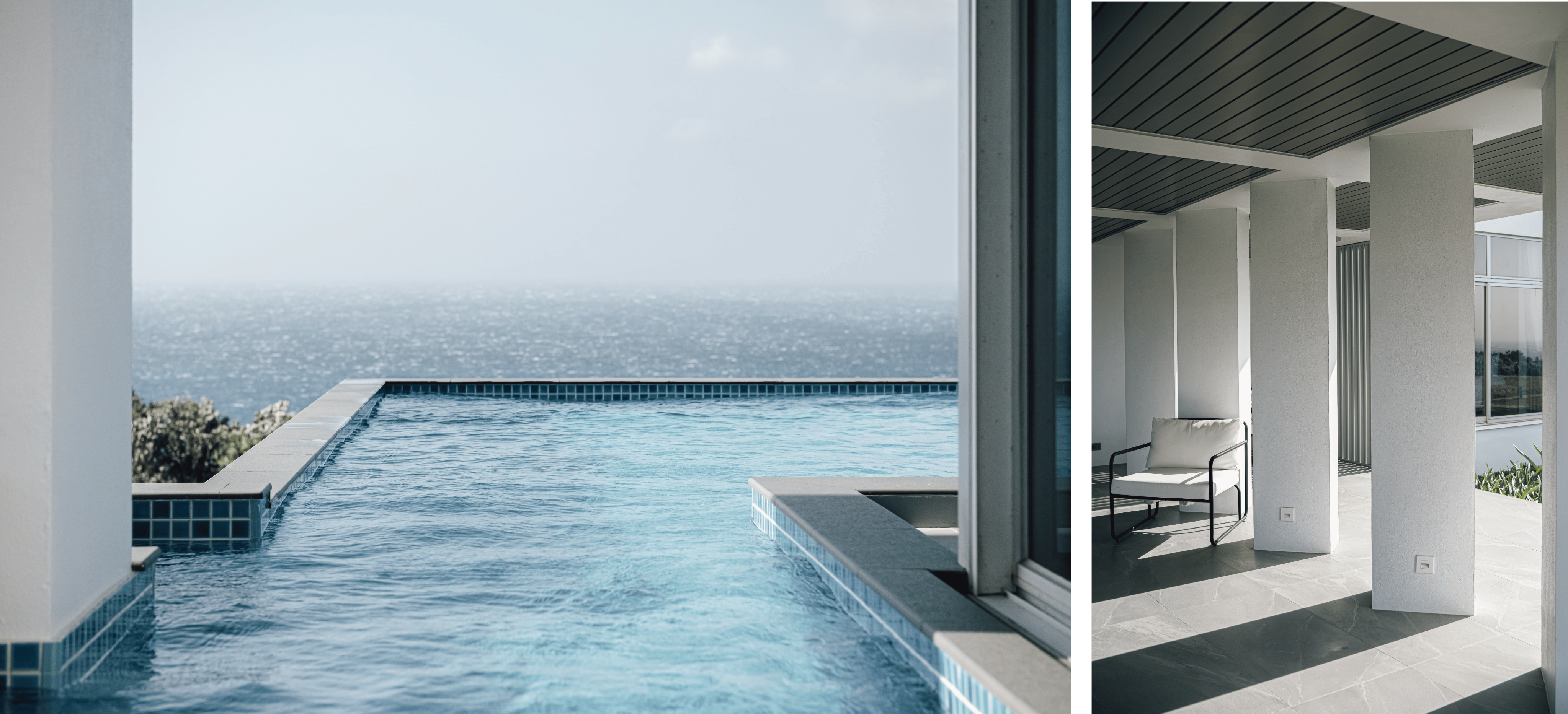 日光嶼南民宿位於墾丁，外型純白的建築與海天草原無縫相連。運用室內外交融的泳池與休憩空間，這是一間融合了現代美學與自然景觀的民宿設計案例。